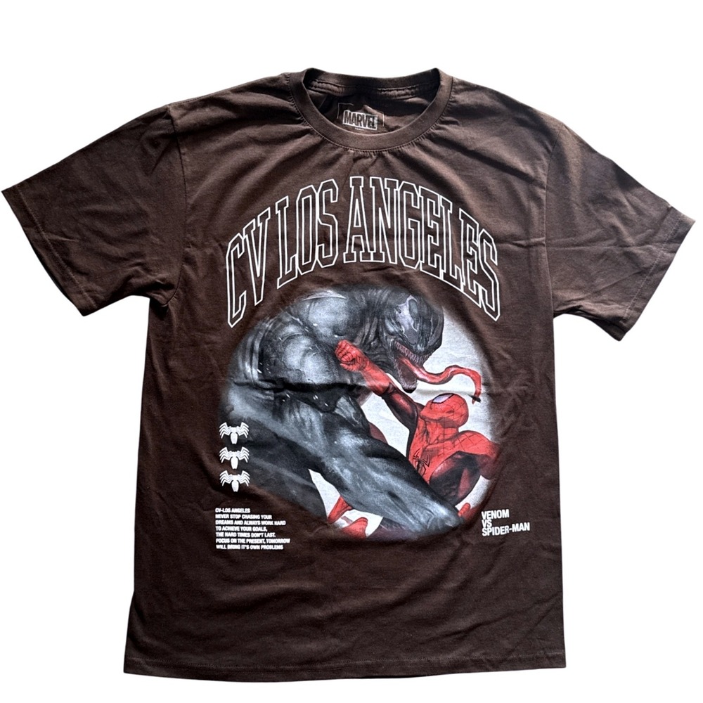 Marvel Venom vs Spider Man Graphic T Shirt Mens Medium Brown CV‎ Los Angeles